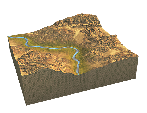 A 3D terrain block built in World Machine